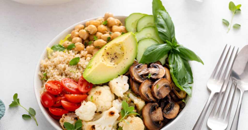Roasted Cauliflower and Mushroom Quinoa Salad in Balsamic Vinaigrette:
