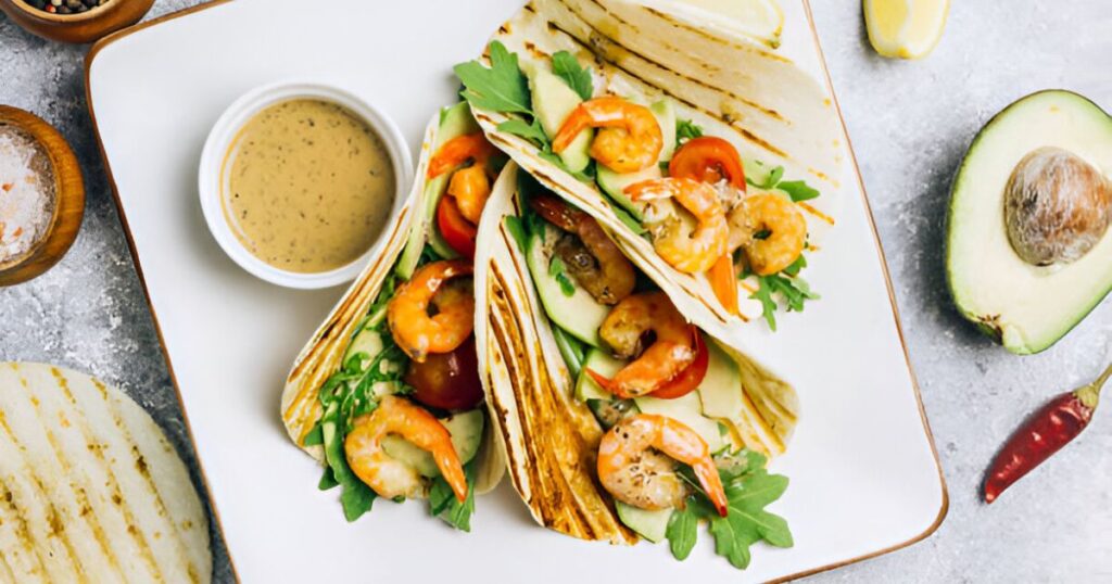 Basil Avocado Shrimp salad wrap